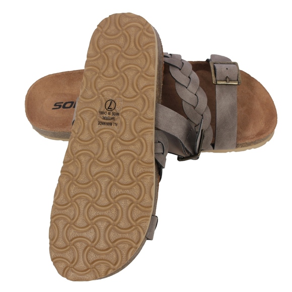 Taupe Buckle Strap Cork Platform Slip On - Picture 4 of 7